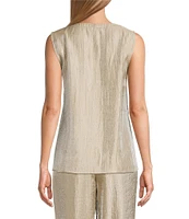 Kasper Shimmer Twill Scoop Neck Sleeveless Top