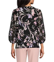 Kasper Shirred Round Neck 3/4 Sleeve Knit Top