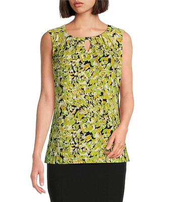 Kasper Sleeveless Pleated Keyhole Neck Top