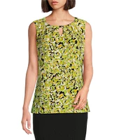 Kasper Sleeveless Pleated Keyhole Neck Top
