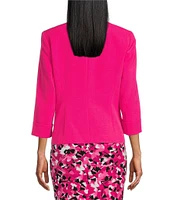 Kasper Solid Stretch Crepe Open Front Rolled Cuff Sleeve Jacket