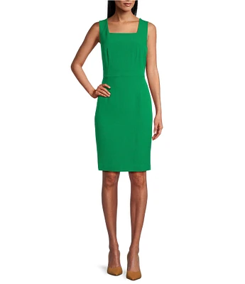 Kasper Square Neck Sleeveless Knee Length Coordinating Sheath Dress