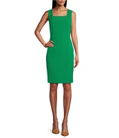 Kasper Square Neck Sleeveless Knee Length Coordinating Sheath Dress