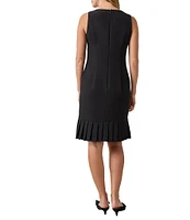 Kasper Stretch Crepe Crew Neck Sleeveless Pleated-Hem Sheath Dress