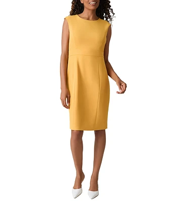 Kasper Stretch Crepe Crew Neck Sleeveless Sheath Dress