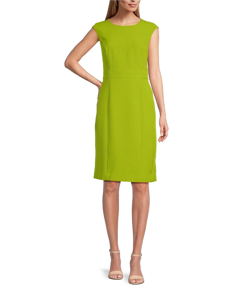 Kasper Stretch Crepe Crew Neckline Cap Sleeve Sheath Dress