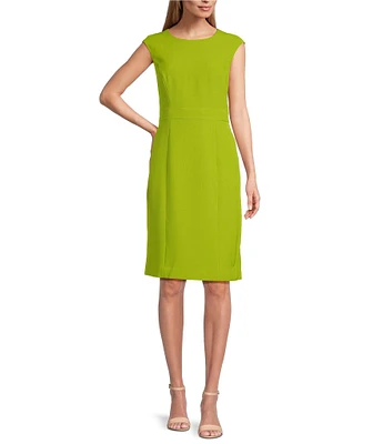 Kasper Stretch Crepe Crew Neckline Cap Sleeve Sheath Dress