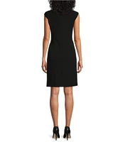 Kasper Stretch Crepe Crew Neckline Cap Sleeve Studded Sheath Dress