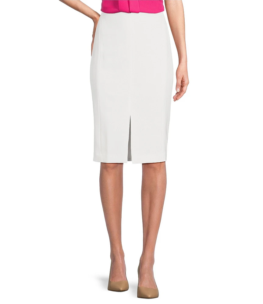 Kasper Stretch Crepe Front Slit Knee Length Pencil Skirt