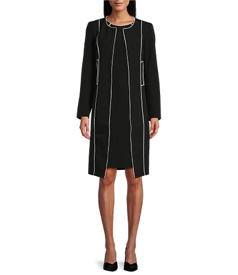 Kasper Stretch Crepe Long Sleeve Open-Front Seamed Topper