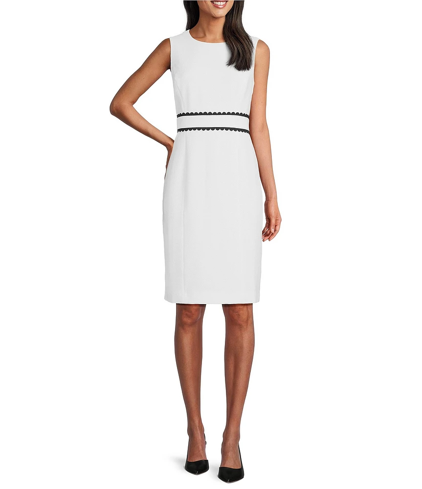 Kasper Stretch Pique Crew Neckline Sleeveless Coordinating Sheath Dress