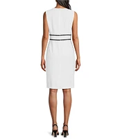 Kasper Stretch Pique Crew Neckline Sleeveless Coordinating Sheath Dress