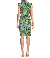 Kasper Stretch Abstract Print Surplice V Neckline Sleeveless Wrap Dress