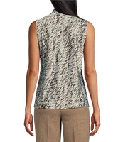 Kasper Abstract Print Stretch Tie Neckline Sleeveless Blouse