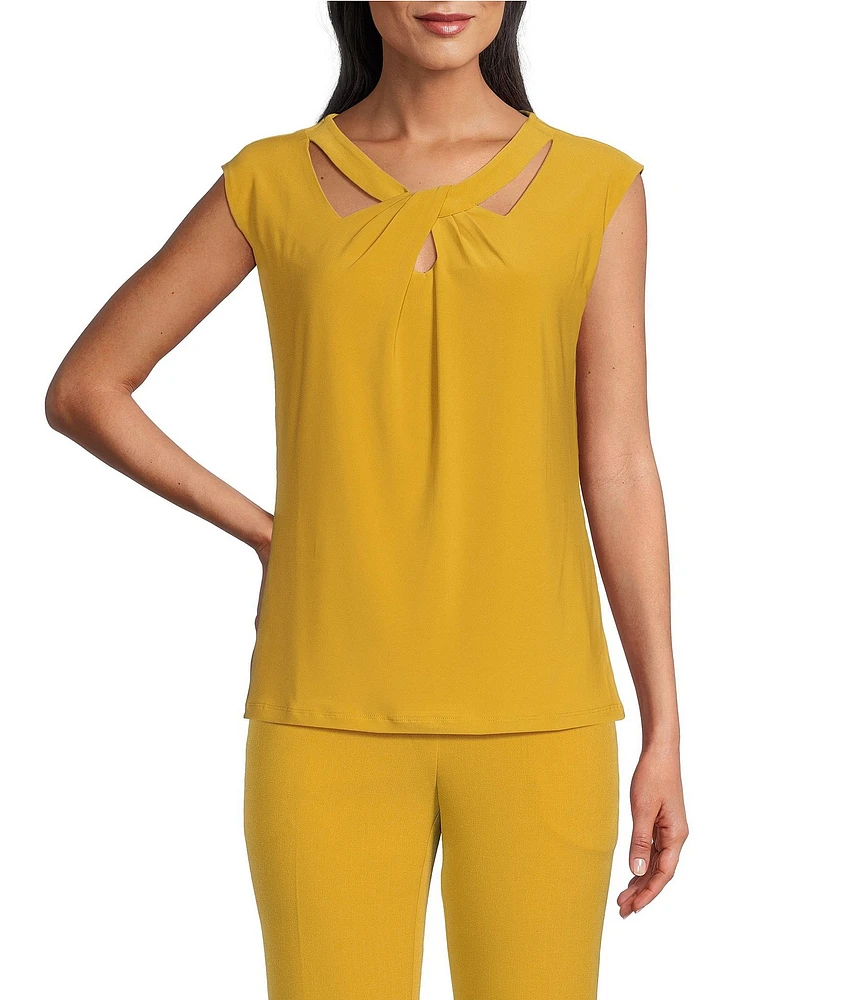 Kasper Stretch Twist Crew Neckline Cap Sleeve Top