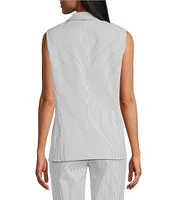 Kasper Stripe Notch Collar Open Front Vest