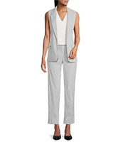 Kasper Stripe Notch Collar Open Front Vest