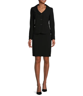 Nipon Boutique Textured Crepe Notch Lapel Patch Pocket Button Front Jacket Skirt Set