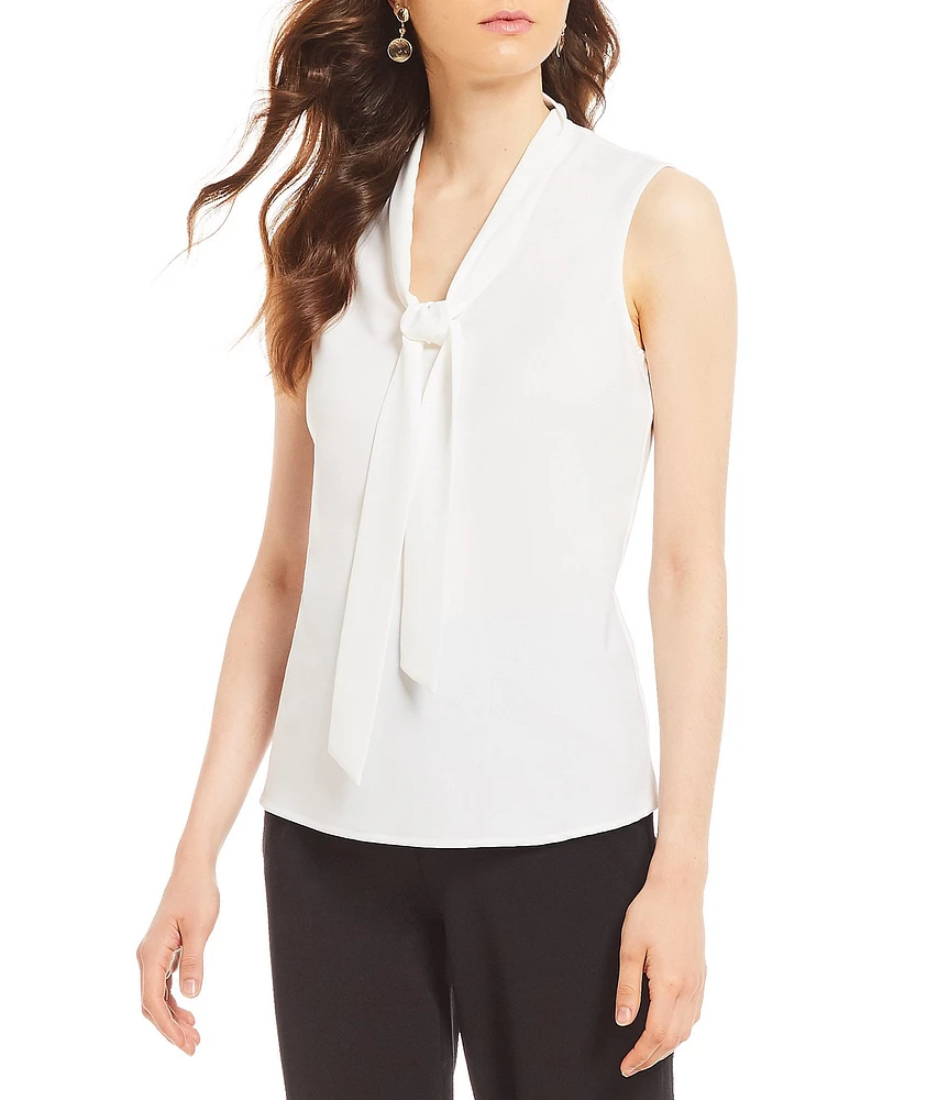 Kasper Tie V-Neck Sleeveless Crepe de Chine Top