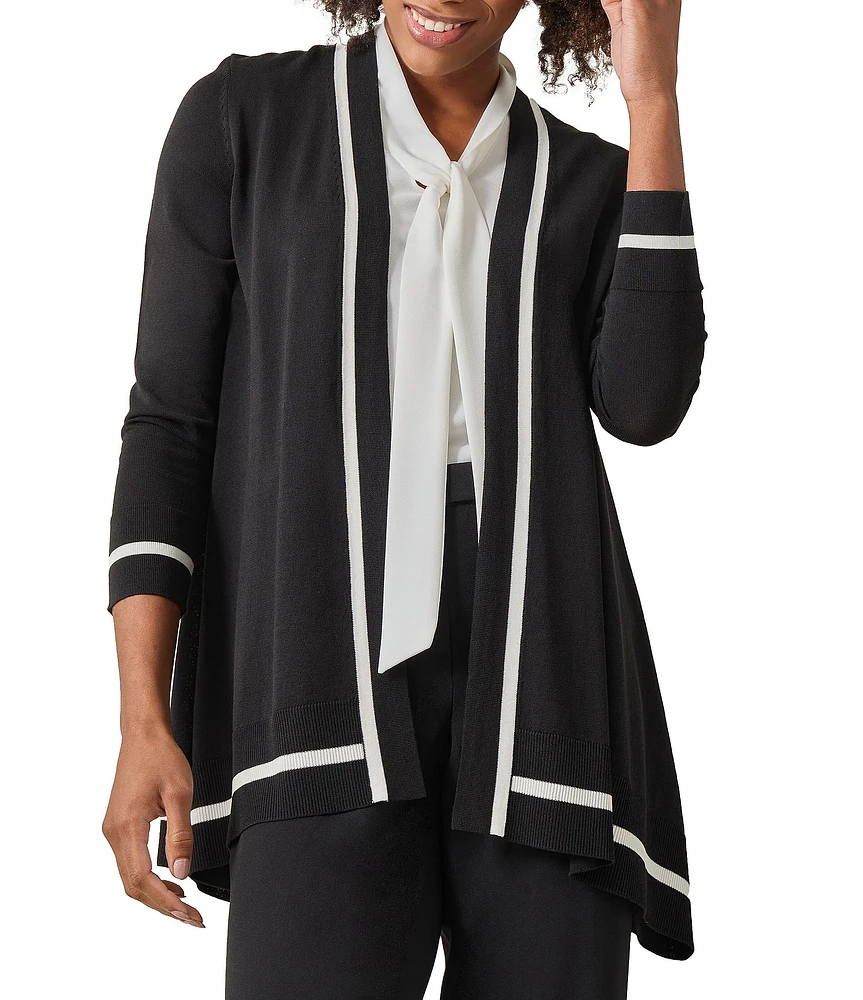 Kasper Tipped Collarless Long Sleeve Open-Front Cardigan