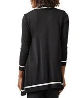 Kasper Tipped Collarless Long Sleeve Open-Front Cardigan