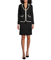 Nipon Boutique Tweed Notch Lapel Besom Pocket Zip Back A-Line Jacket Skirt Set