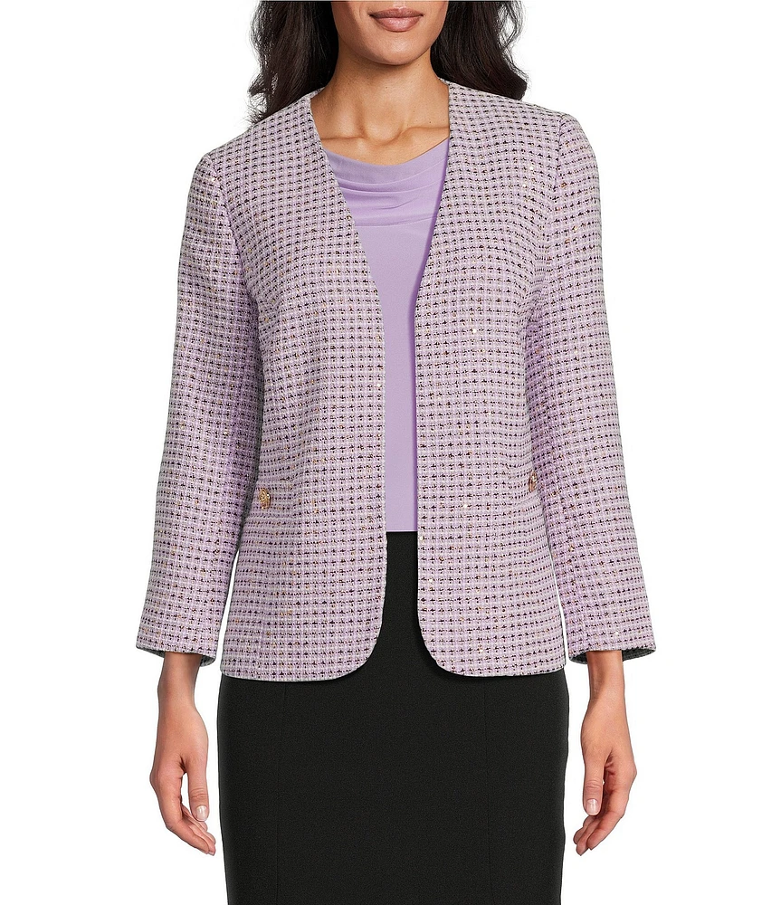 Kasper Tweed Open Front 3/4 Sleeve Jacket