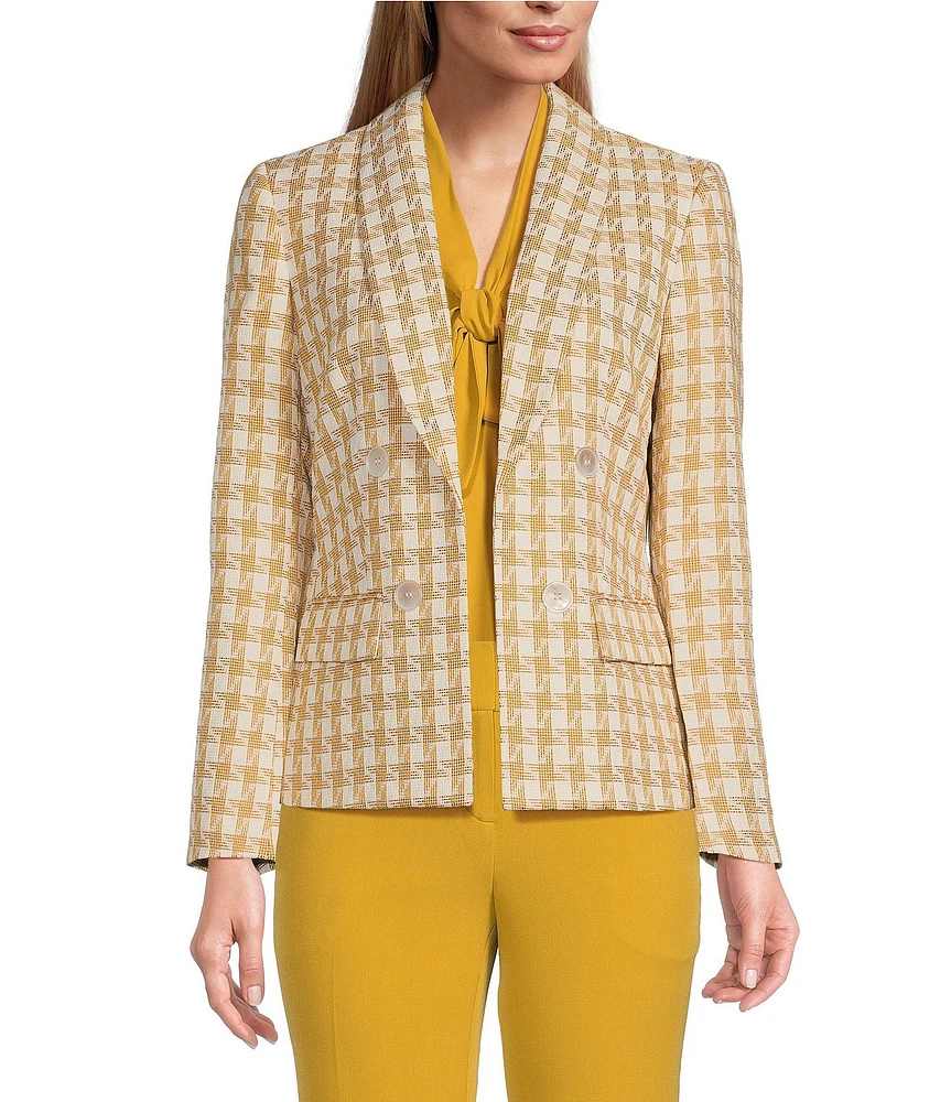 Kasper Tweed Shawl Collar Faux Double Breasted Jacket