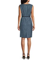 Kasper Tweed V-Neck Sleeveless Belted Sheath Dress