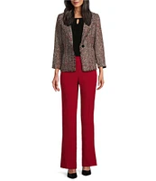 Kasper Tweed Wing Lapel Long Sleeve Fringe Hem One-Button Jacket