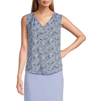 Kasper Woven Abstract Print Keyhole V-Neck Sleeveless Cami Top