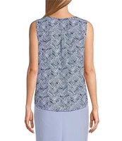 Kasper Woven Abstract Print Keyhole V-Neck Sleeveless Cami Top