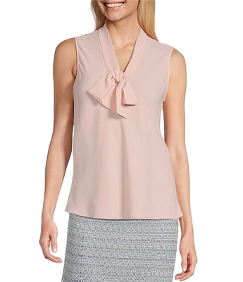 Kasper Woven Sleeveless V-Neck Tie Front Blouse