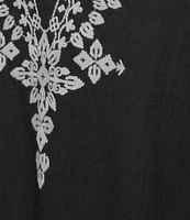 Kate Landry by Landry Plus Size Embroidered Trim Short Sleeve Split V-Neck Woven Caftan