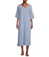 Kate Landry Striped Woven Blue Dobby Caftan