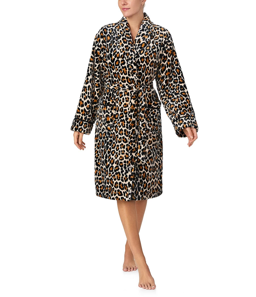 kate spade new york Animal Print Long Sleeve Shawl Collar Chenille Plush Robe