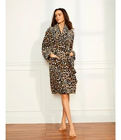 kate spade new york Animal Print Long Sleeve Shawl Collar Chenille Plush Robe