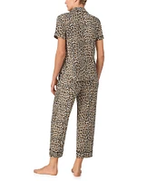 kate spade new york Animal Print Short Sleeve Notch Collar Button-Front Knit Cropped Pajama Set