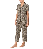 kate spade new york Animal Print Short Sleeve Notch Collar Button-Front Knit Cropped Pajama Set