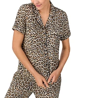 kate spade new york Animal Print Short Sleeve Notch Collar Button-Front Knit Cropped Pajama Set