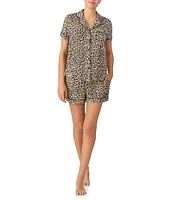 kate spade new york Animal Print Short Sleeve Notch Collar Knit Shorty Pajama Set