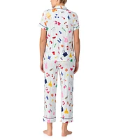 kate spade new york Beach Trip Stripe Print Short Sleeve Notch Collar Knit Cropped Pajama Set