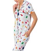 kate spade new york Beach Trip Stripe Print Short Sleeve Notch Collar Knit Cropped Pajama Set