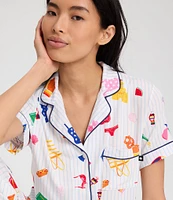 kate spade new york Beach Trip Stripe Print Short Sleeve Notch Collar Knit Cropped Pajama Set