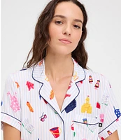 kate spade new york Beach Trip Stripe Print Short Sleeve Notch Collar Knit Cropped Pajama Set