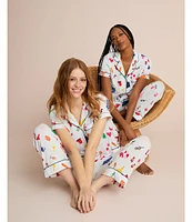 kate spade new york Beach Trip Stripe Print Short Sleeve Notch Collar Knit Cropped Pajama Set