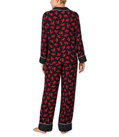 kate spade new york Black Ground Heart Print Notch Collar Long Sleeve Satin Pajama Set