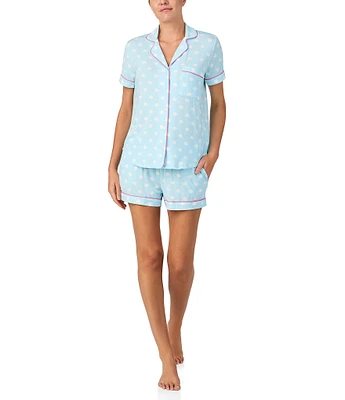 kate spade new york Blue Polka Dot Print Notch Collar Short Sleeve Knit Pajama Set