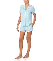 kate spade new york Blue Polka Dot Print Notch Collar Short Sleeve Knit Pajama Set