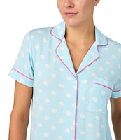 kate spade new york Blue Polka Dot Print Notch Collar Short Sleeve Knit Pajama Set